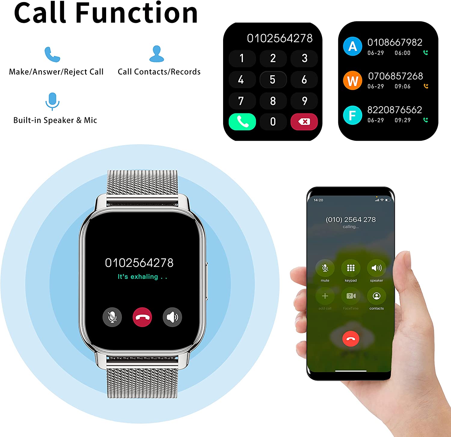 Popglory Smart Watch Call Receive/Dial, 1.85'' Smartwatch with AI Voice Control, Blood Pressure/SpO2/Heart Rate Monitor, Fitness Tracker Watch with 2 Straps for Men & Women iOS & Android Phones - Image 2